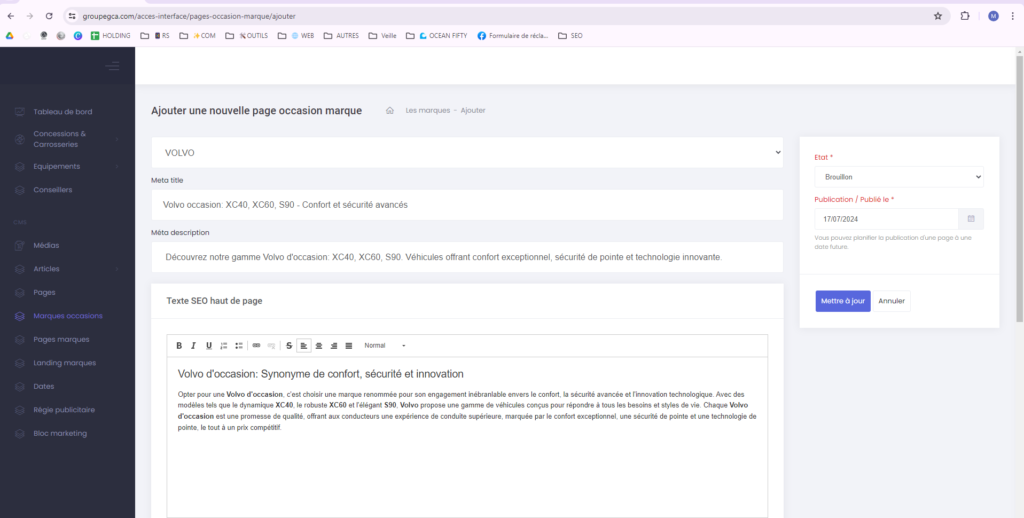 interface back office groupe gca
