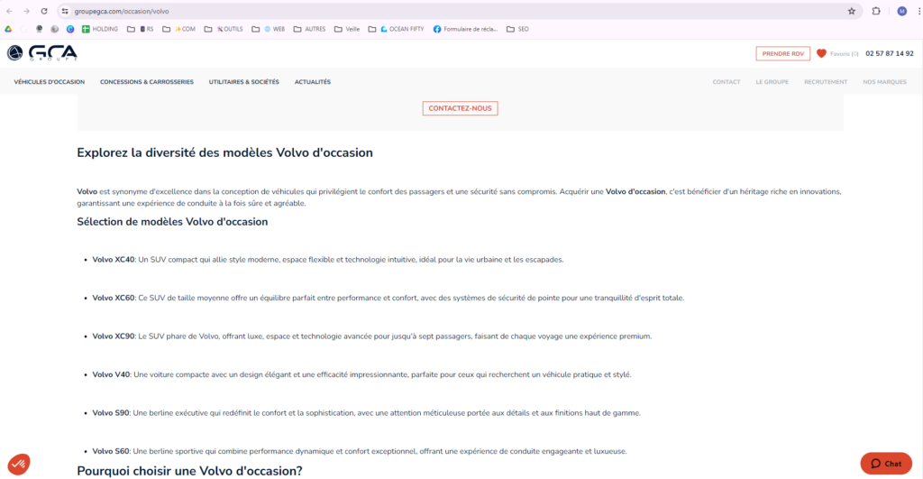 page volvo sur le site internet groupe gca